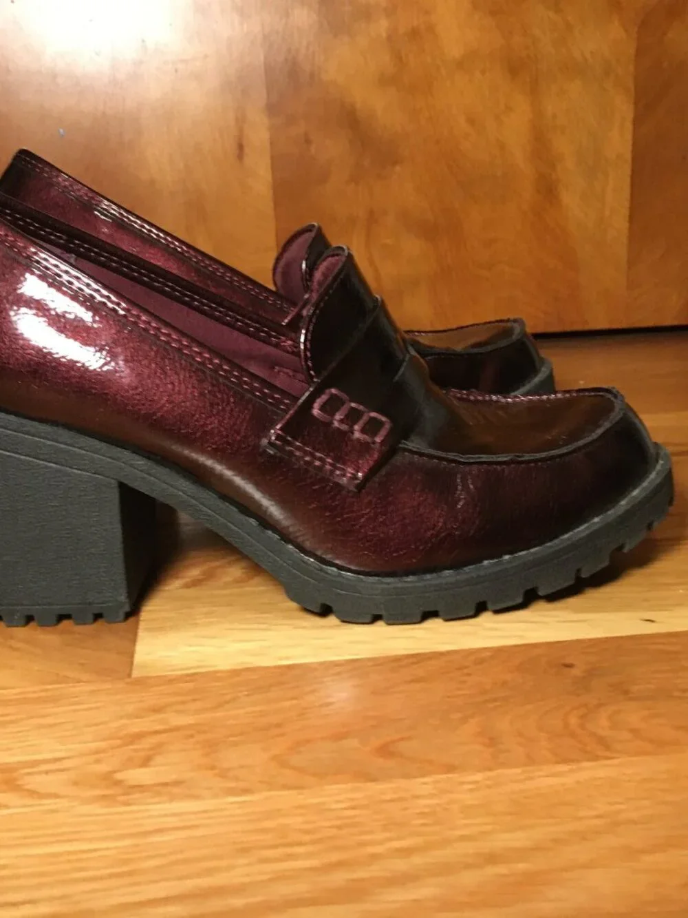 wine red platform loafers